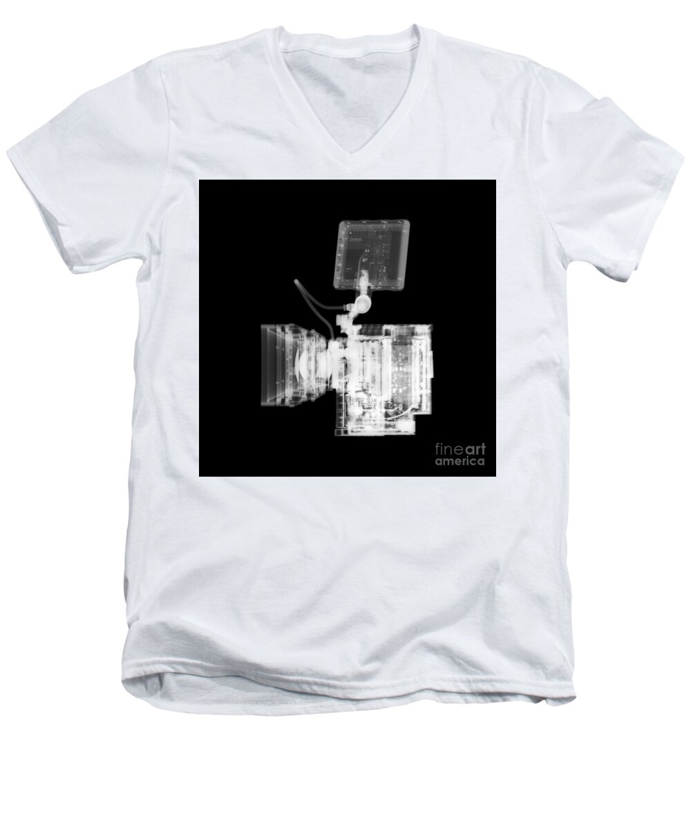 Black Men's V-Neck T-Shirt featuring the photograph Video camera, X-ray. by Science Photo Library
