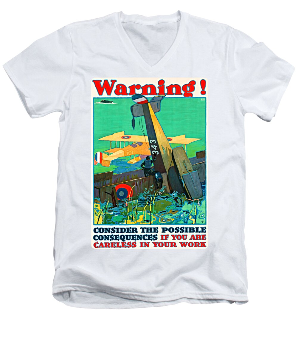 Warning Men's V-Neck T-Shirt featuring the painting Warning by Peter Ogden