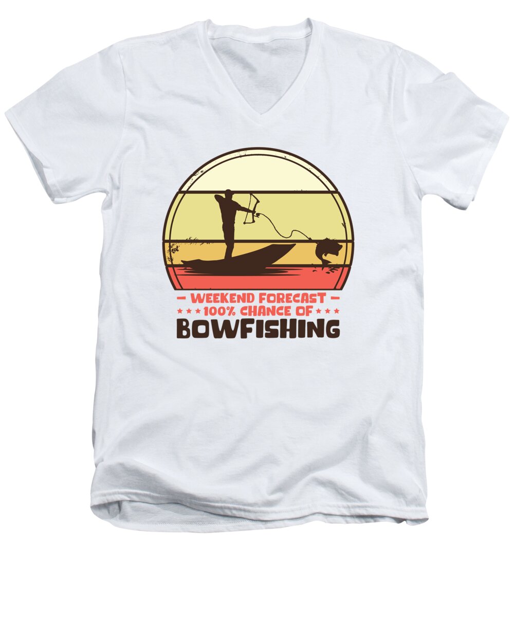 Bowfishing Men's V-Neck T-Shirt featuring the digital art Weekend Forecast Harpooning Bowfishing Fishing by Toms Tee Store
