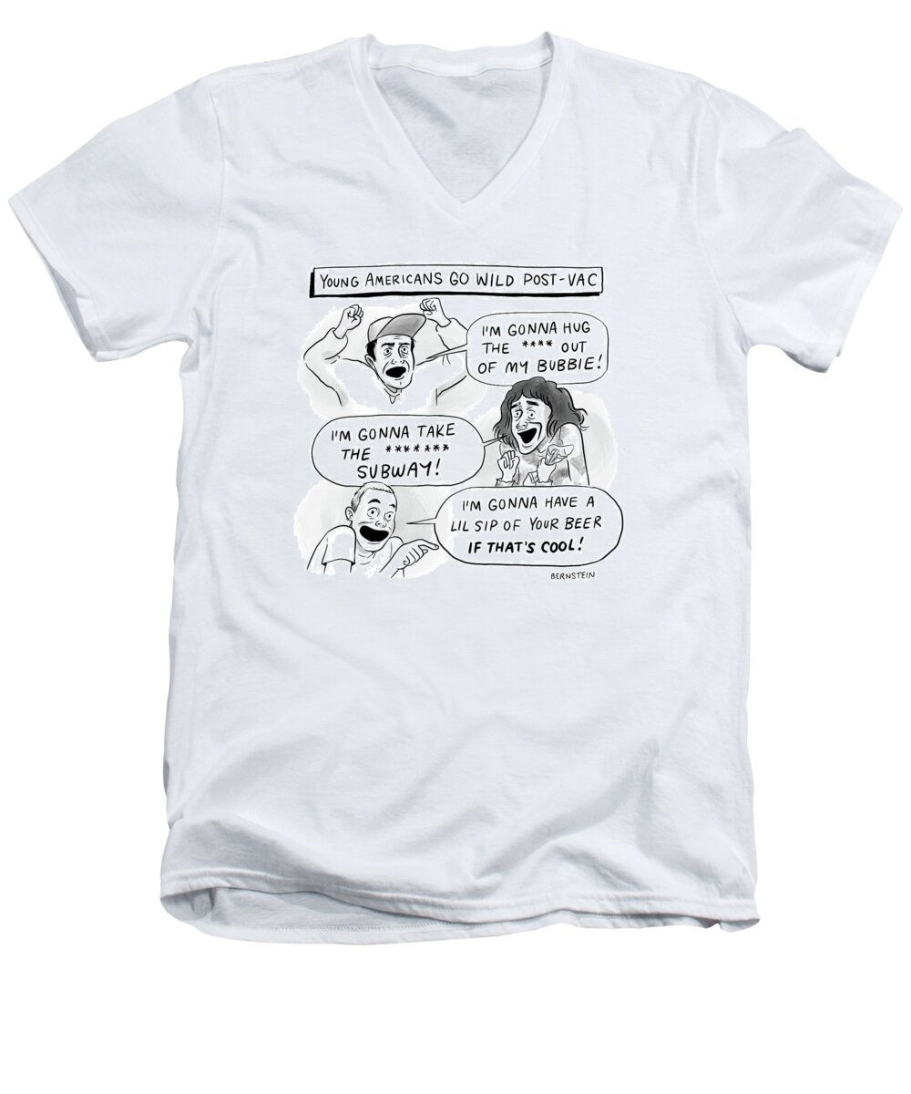 Young Americans Go Wild Post-vac Men's V-Neck T-Shirt featuring the drawing Young Americans Go Wild by Emily Bernstein