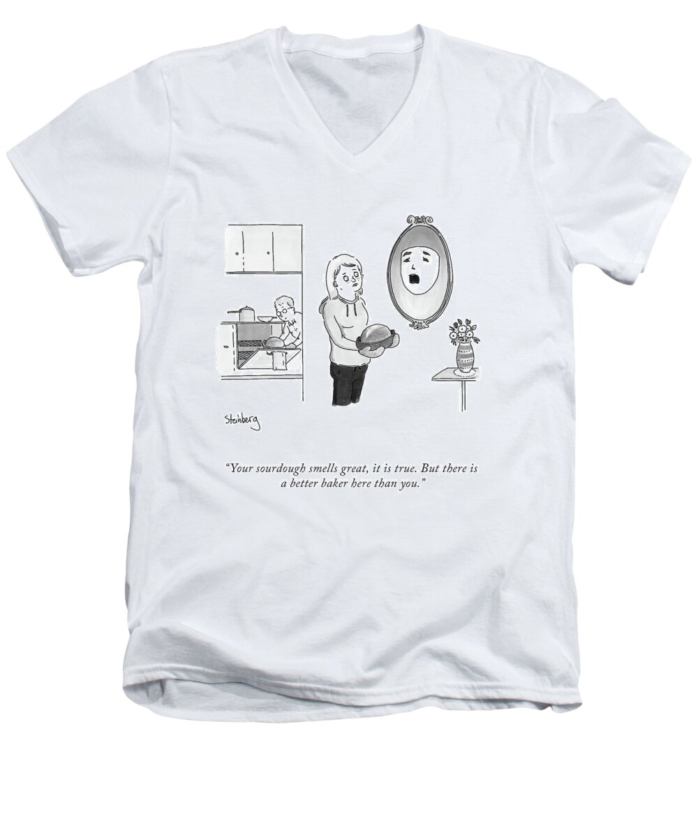 your Sourdough Smells Great Men's V-Neck T-Shirt featuring the drawing Your Sourdough by Avi Steinberg