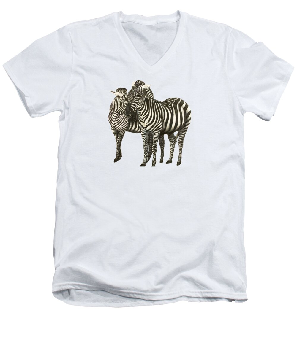 Zebra Men's V-Neck T-Shirt featuring the painting Zebras by Zina Stromberg