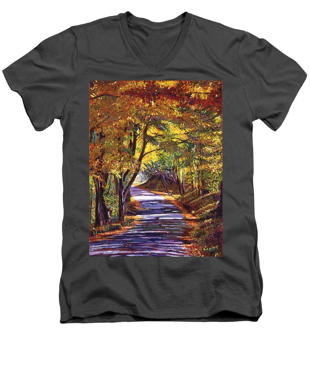 Landscape Men's V-Neck T-Shirt featuring the painting Autumn Road by David Lloyd Glover