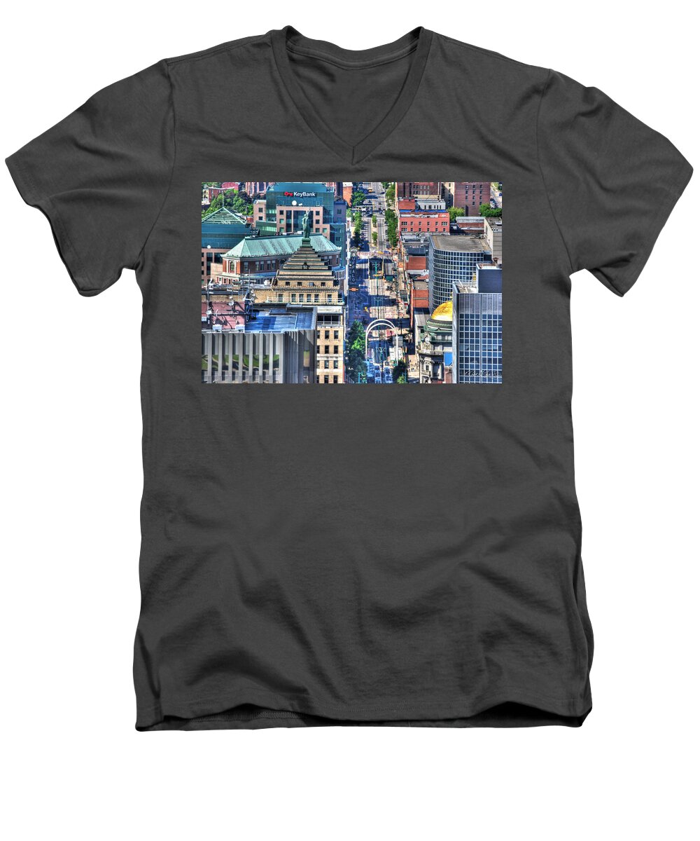Hsbc Men's V-Neck T-Shirt featuring the photograph 0024 Visual Highs of the Queen City ...Main St... by Michael Frank Jr