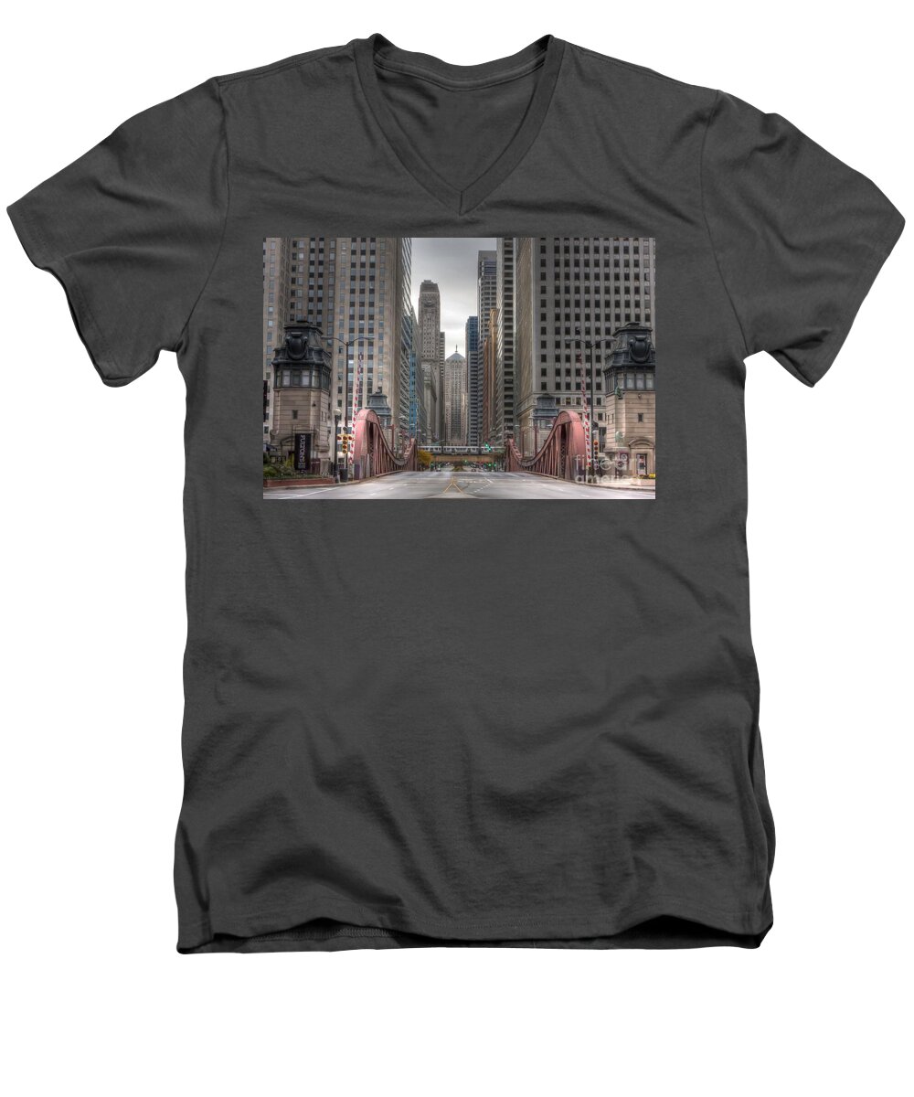 Chicago Men's V-Neck T-Shirt featuring the photograph 0295 LaSalle Street Chicago by Steve Sturgill