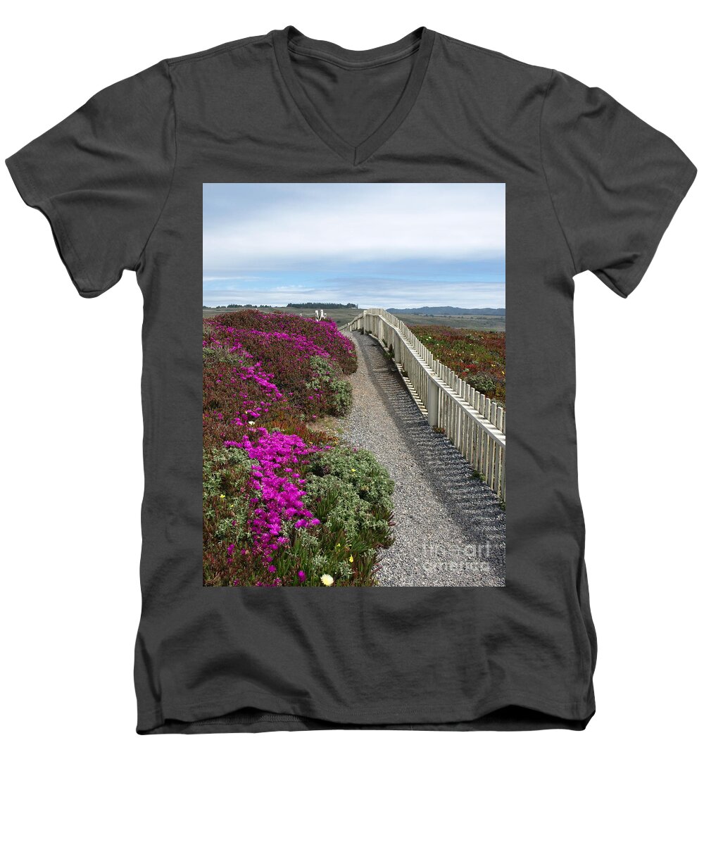 Pink Men's V-Neck T-Shirt featuring the photograph Along the Path #1 by Jacklyn Duryea Fraizer