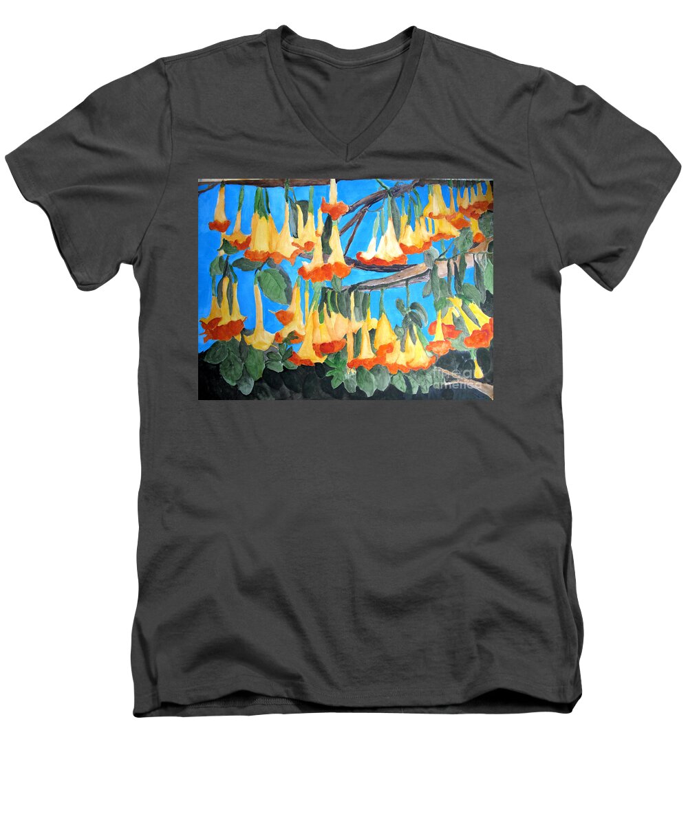 Angel Trumpet Men's V-Neck T-Shirt featuring the painting Angel Trumpets #1 by Sandy McIntire