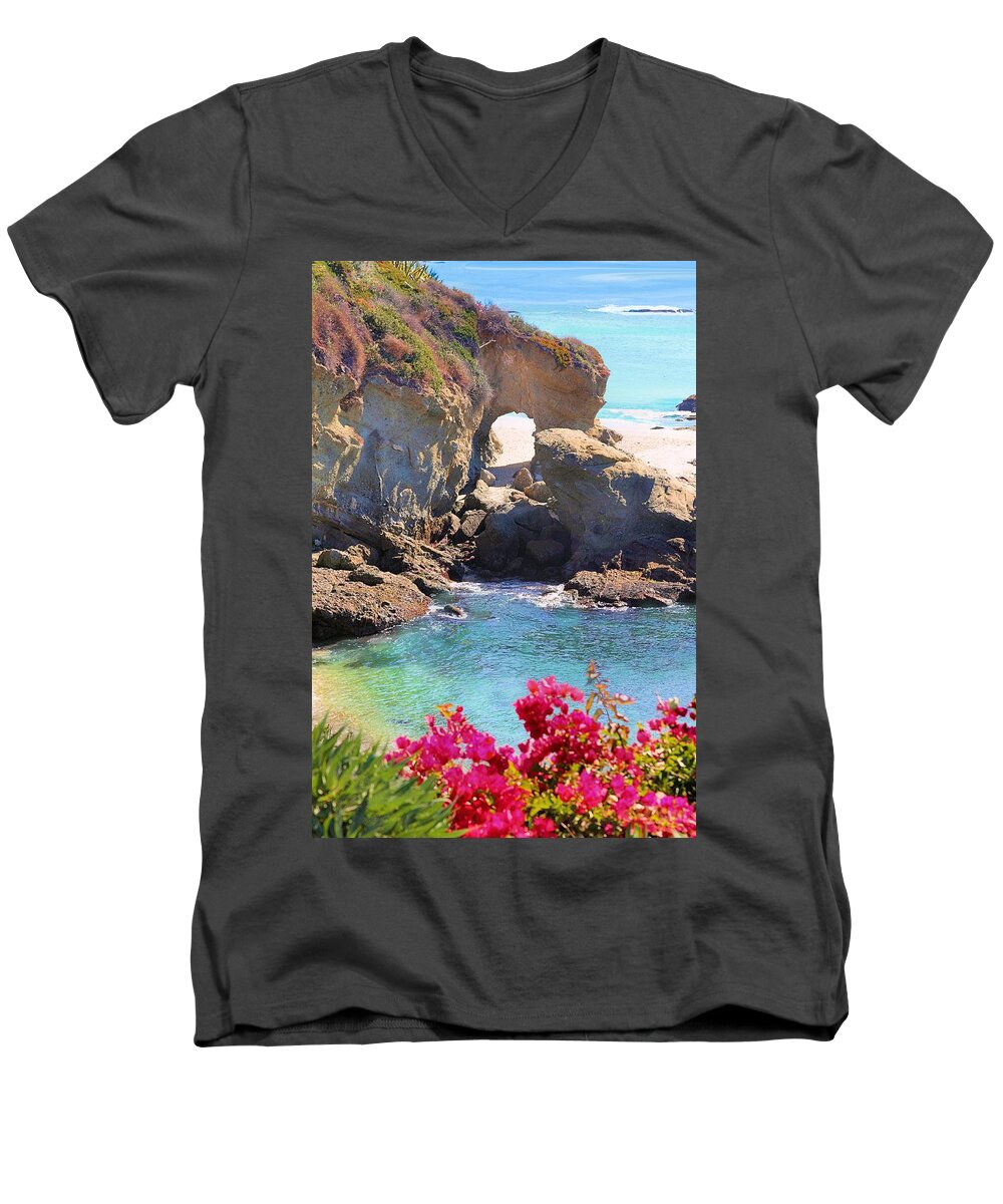 Laguna Men's V-Neck T-Shirt featuring the photograph Arch Rock Laguna #1 by Jane Girardot