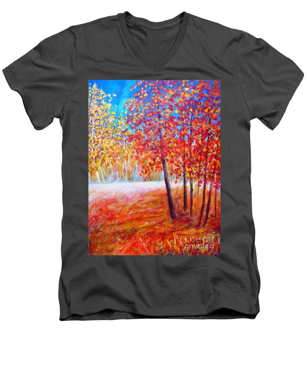 Painting Men's V-Neck T-Shirt featuring the painting Autumn #1 by Cristina Stefan