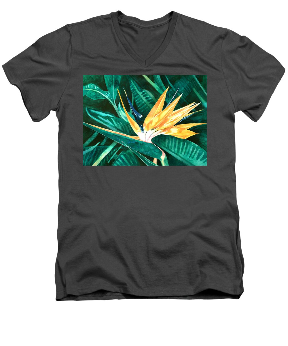 Bird Of Paradise Men's V-Neck T-Shirt featuring the painting Bird of Paradise by Pauline Walsh Jacobson