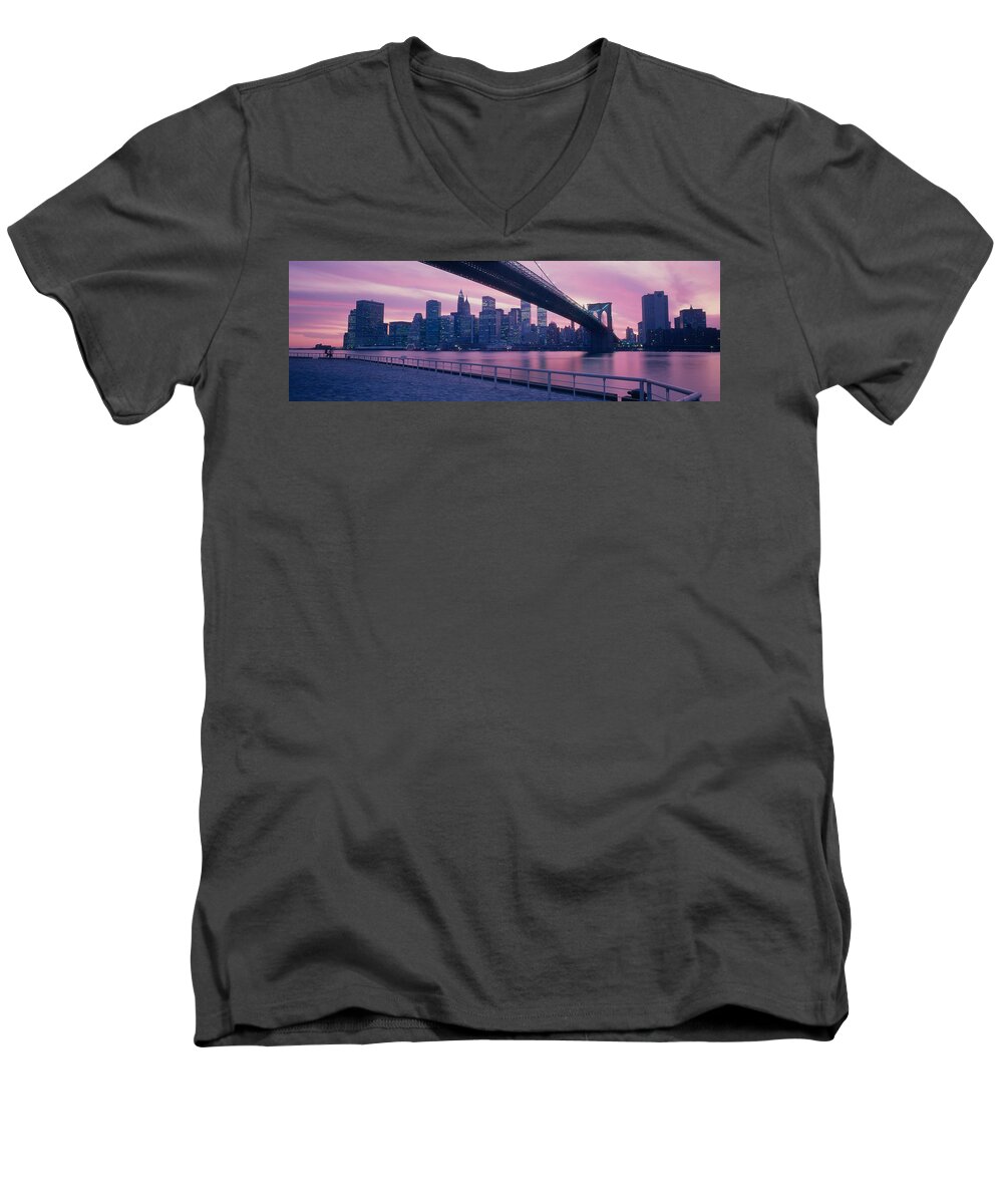 Photography Men's V-Neck T-Shirt featuring the photograph Brooklyn Bridge New York Ny #1 by Panoramic Images