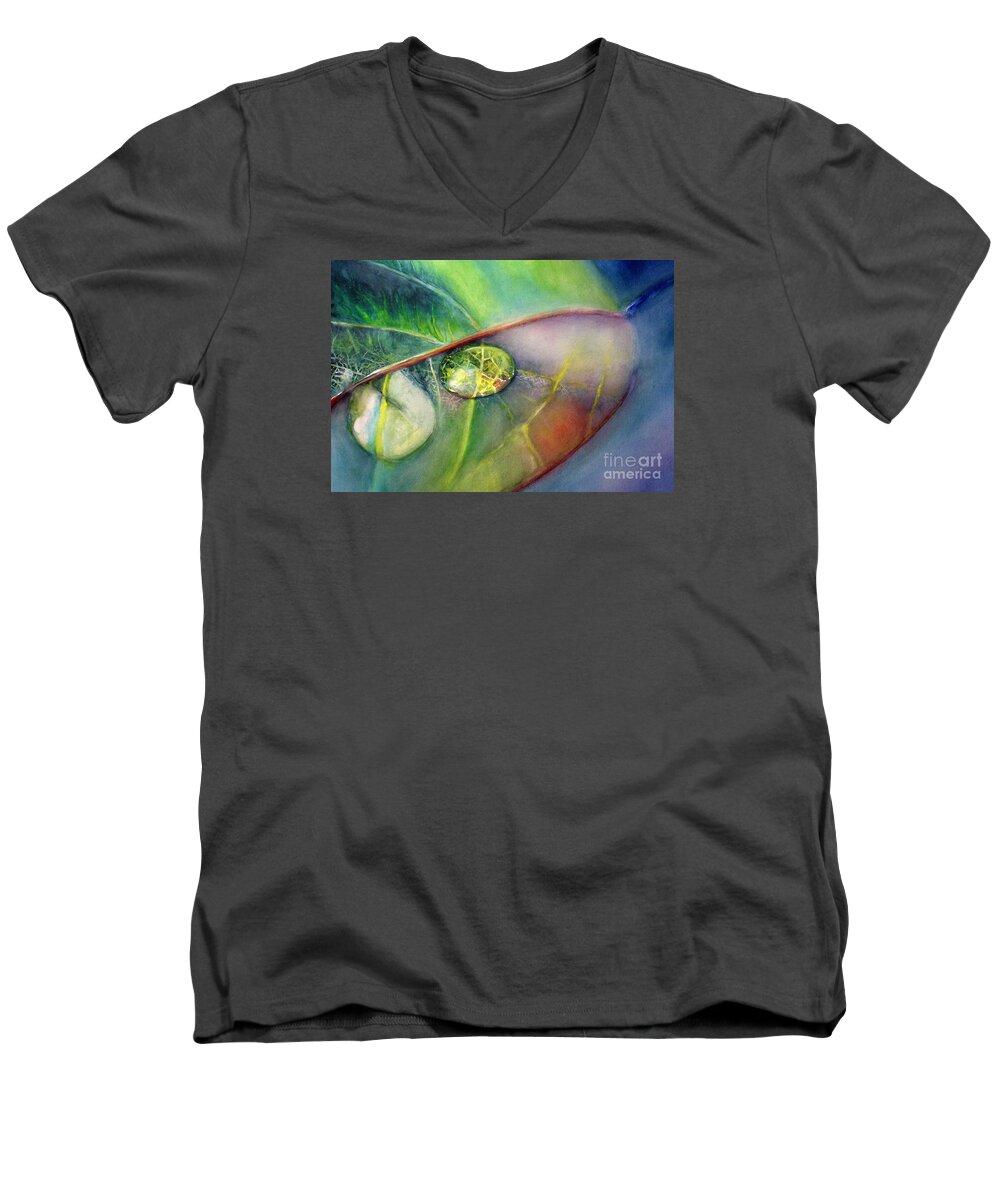 Drops Men's V-Neck T-Shirt featuring the painting Drops by Allison Ashton