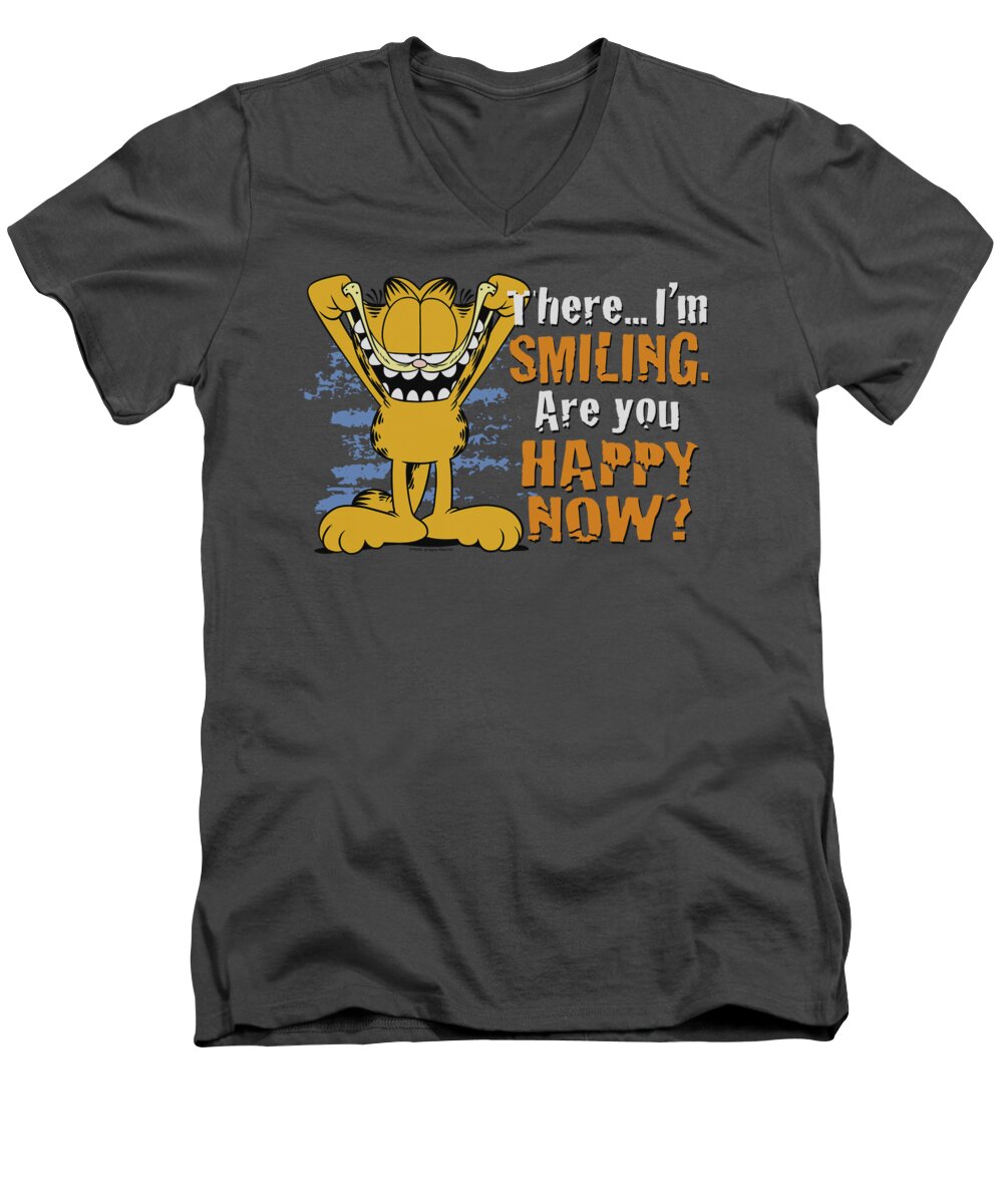 Garfield Men's V-Neck T-Shirt featuring the digital art Garfield - Smiling #1 by Brand A