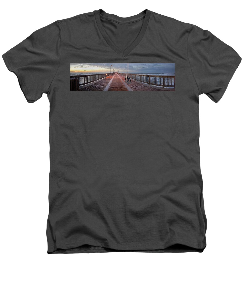 Palm Men's V-Neck T-Shirt featuring the digital art Gulf State Pier #1 by Michael Thomas