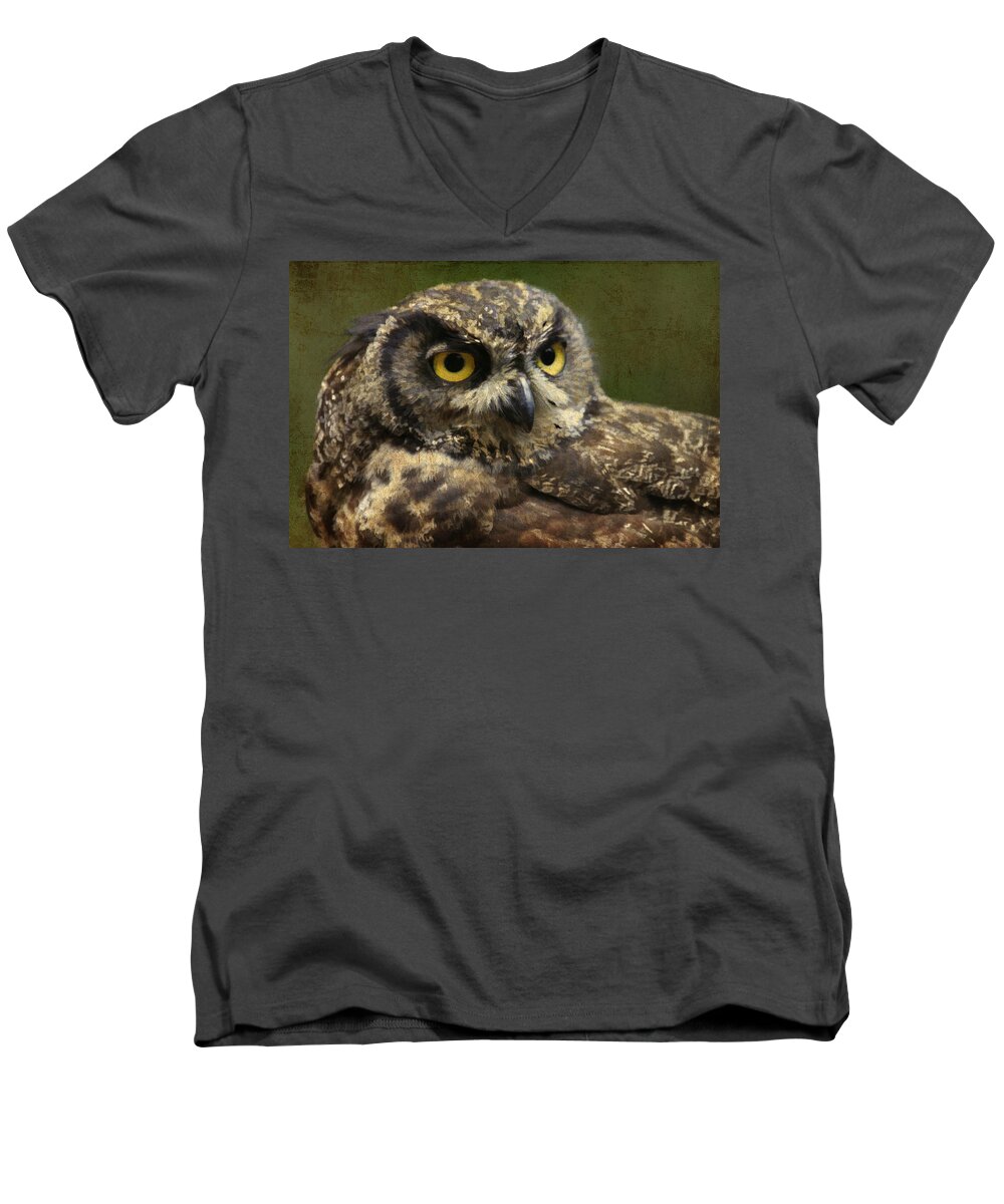 Horned Owl Men's V-Neck T-Shirt featuring the photograph Horned Owl #2 by Steve McKinzie