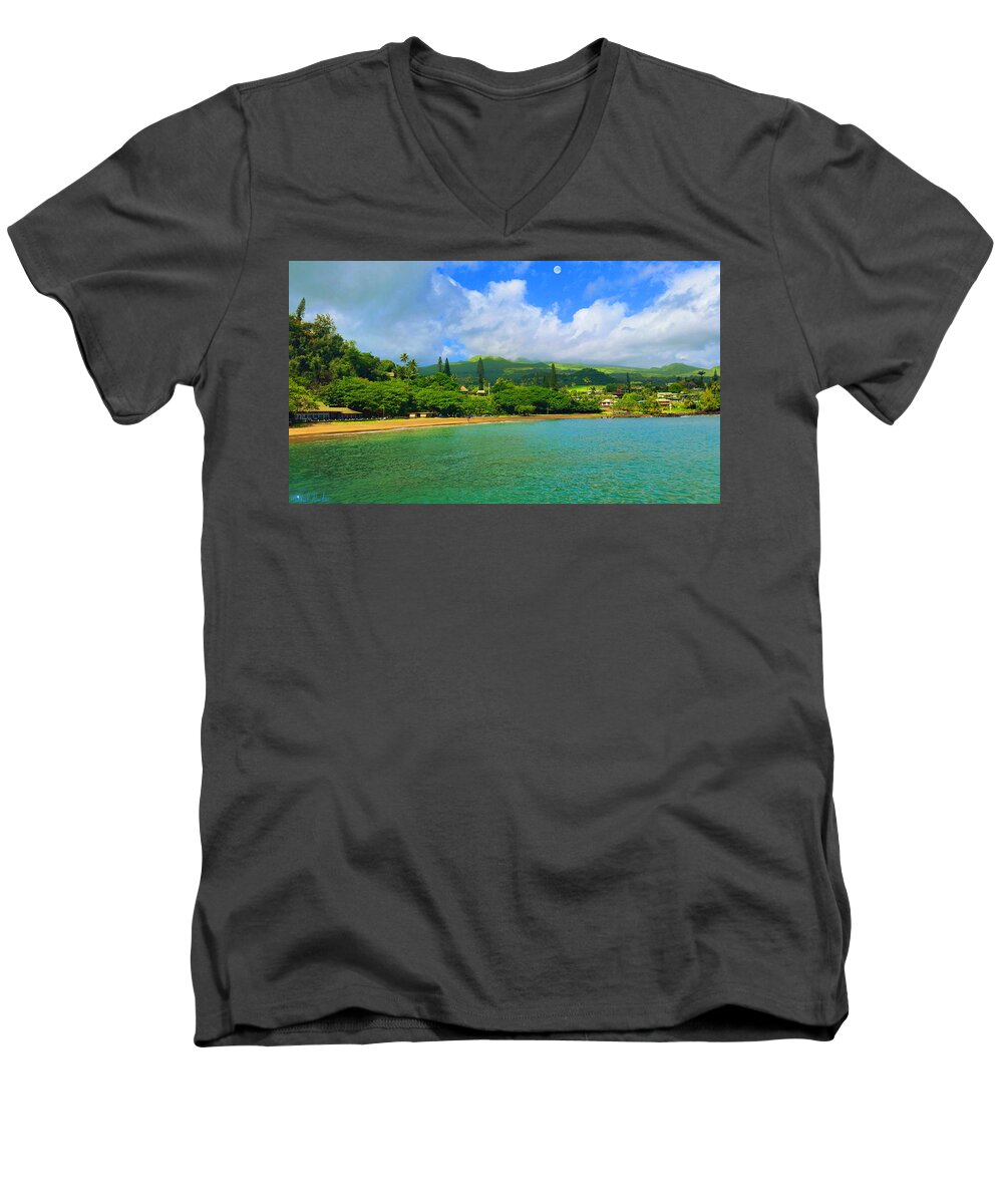 Sea Men's V-Neck T-Shirt featuring the painting Island of Maui by Michael Rucker