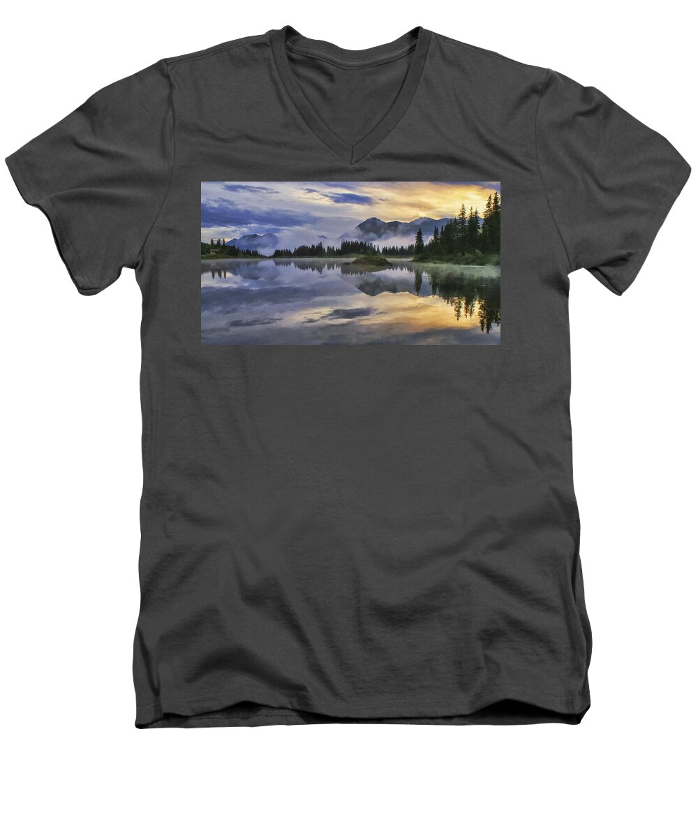 Molas Lake Men's V-Neck T-Shirt featuring the photograph Molas Lake Sunrise #1 by Priscilla Burgers