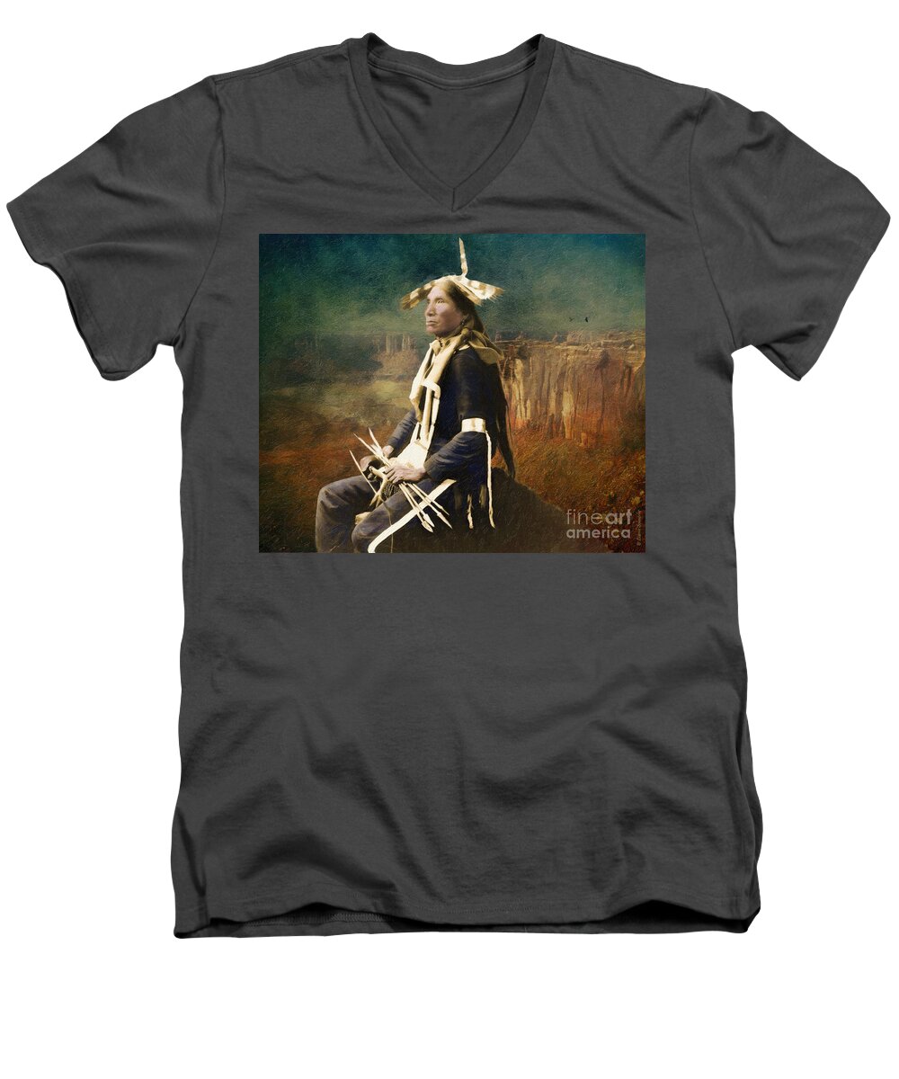 Native_american Men's V-Neck T-Shirt featuring the photograph Native Honor by Lianne Schneider