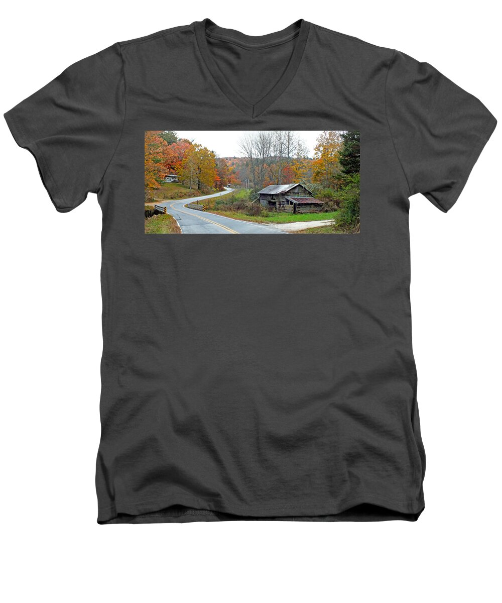 Duane Mccullough Men's V-Neck T-Shirt featuring the photograph Old Barn along Slick Fisher Road #1 by Duane McCullough