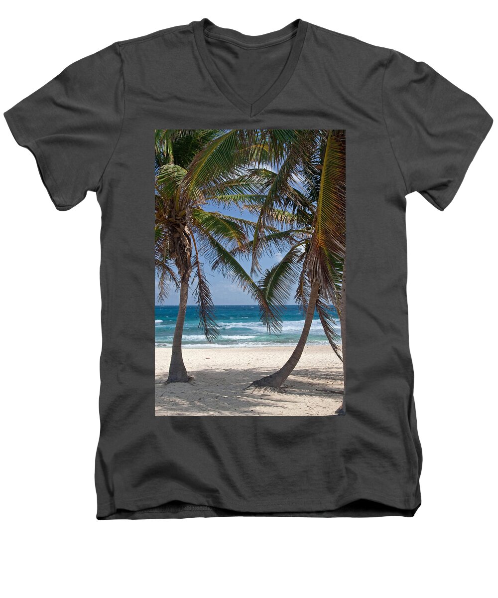 Palm Trees Men's V-Neck T-Shirt featuring the photograph Serene Caribbean Beach by Sven Brogren