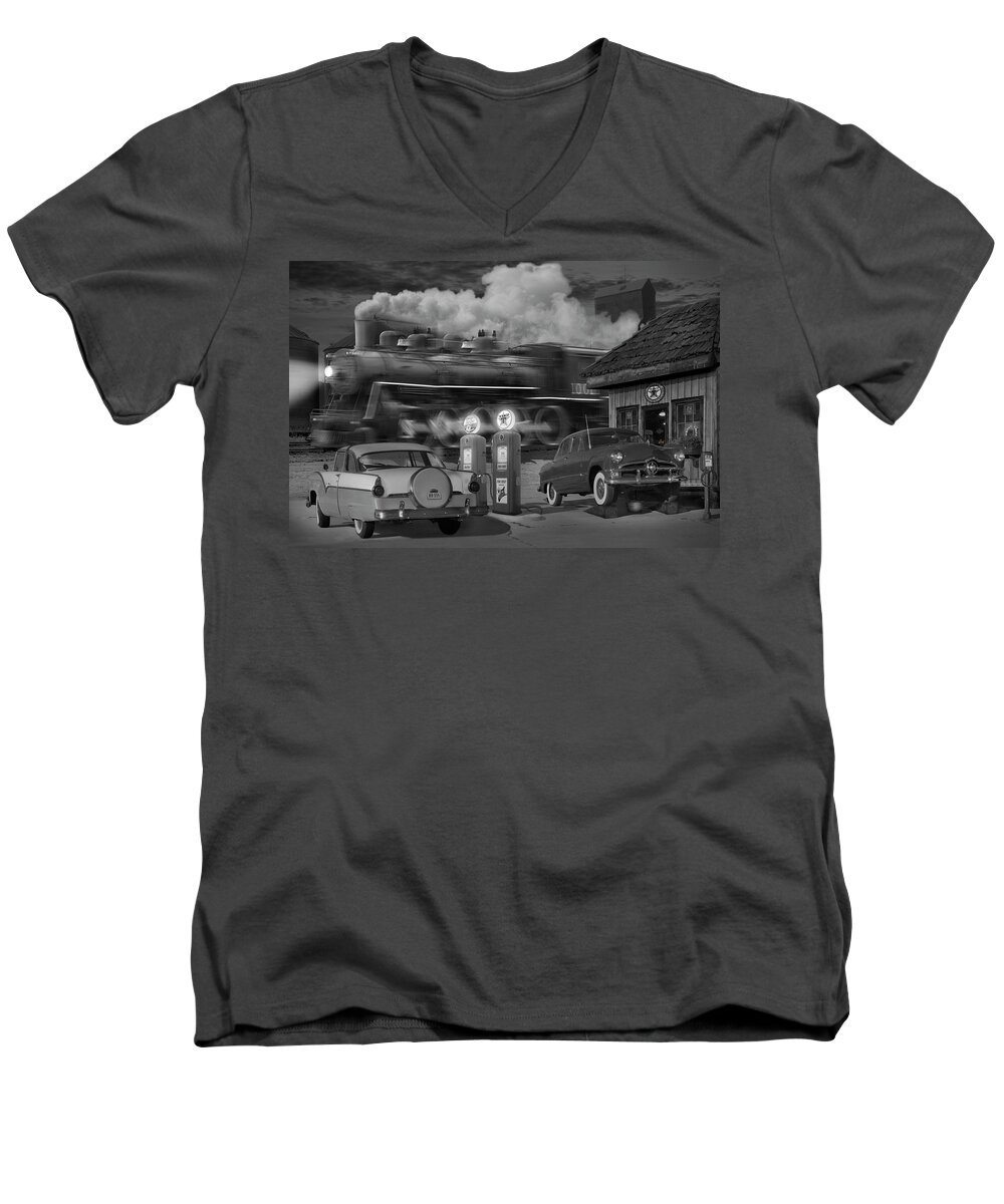 Transportation Men's V-Neck T-Shirt featuring the photograph The Pumps by Mike McGlothlen