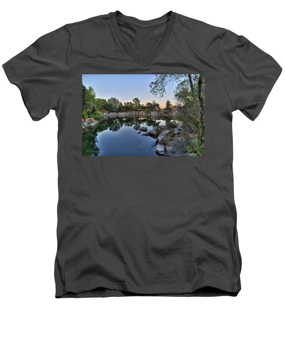 California Men's V-Neck T-Shirt featuring the photograph The Quinn Quarry #1 by Jim Thompson