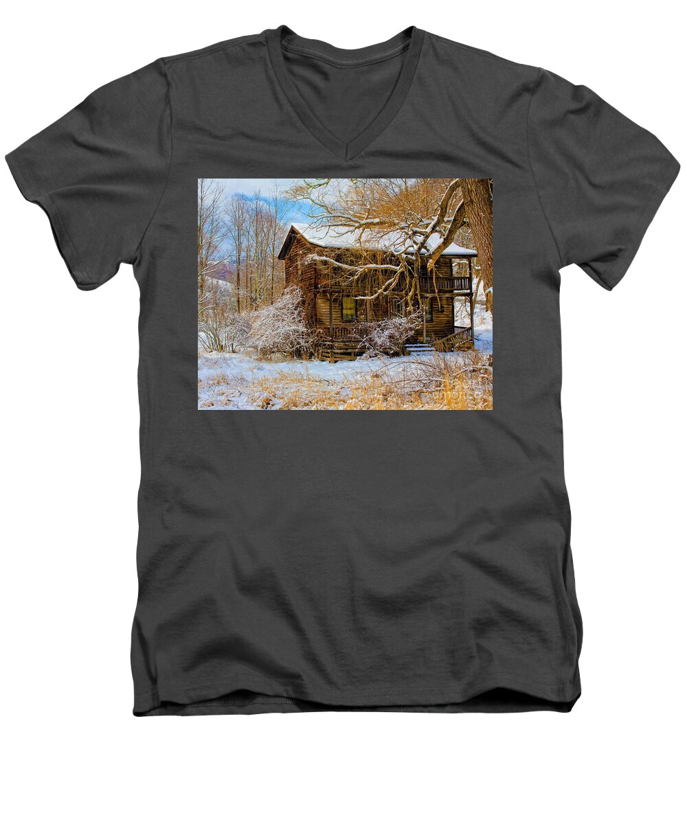 Log House Men's V-Neck T-Shirt featuring the photograph This Old House #1 by Ronald Lutz
