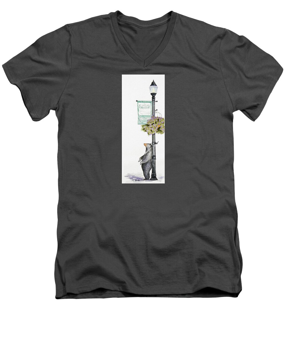 Bear Men's V-Neck T-Shirt featuring the painting Welcome to Bozeman by Marsha Karle