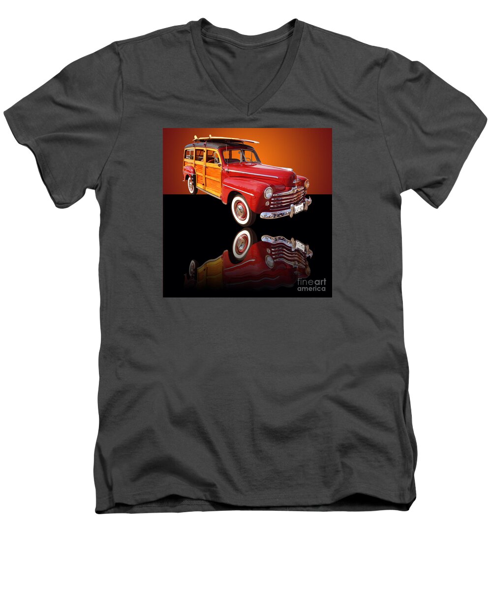 Car Men's V-Neck T-Shirt featuring the photograph 1947 Ford Woody by Jim Carrell