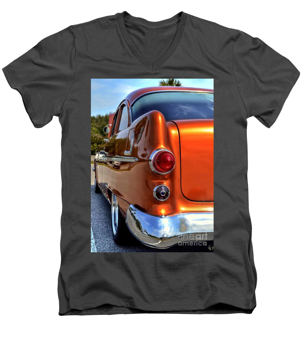 Cars Men's V-Neck T-Shirt featuring the photograph 1955 Pontiac by Kathy Baccari