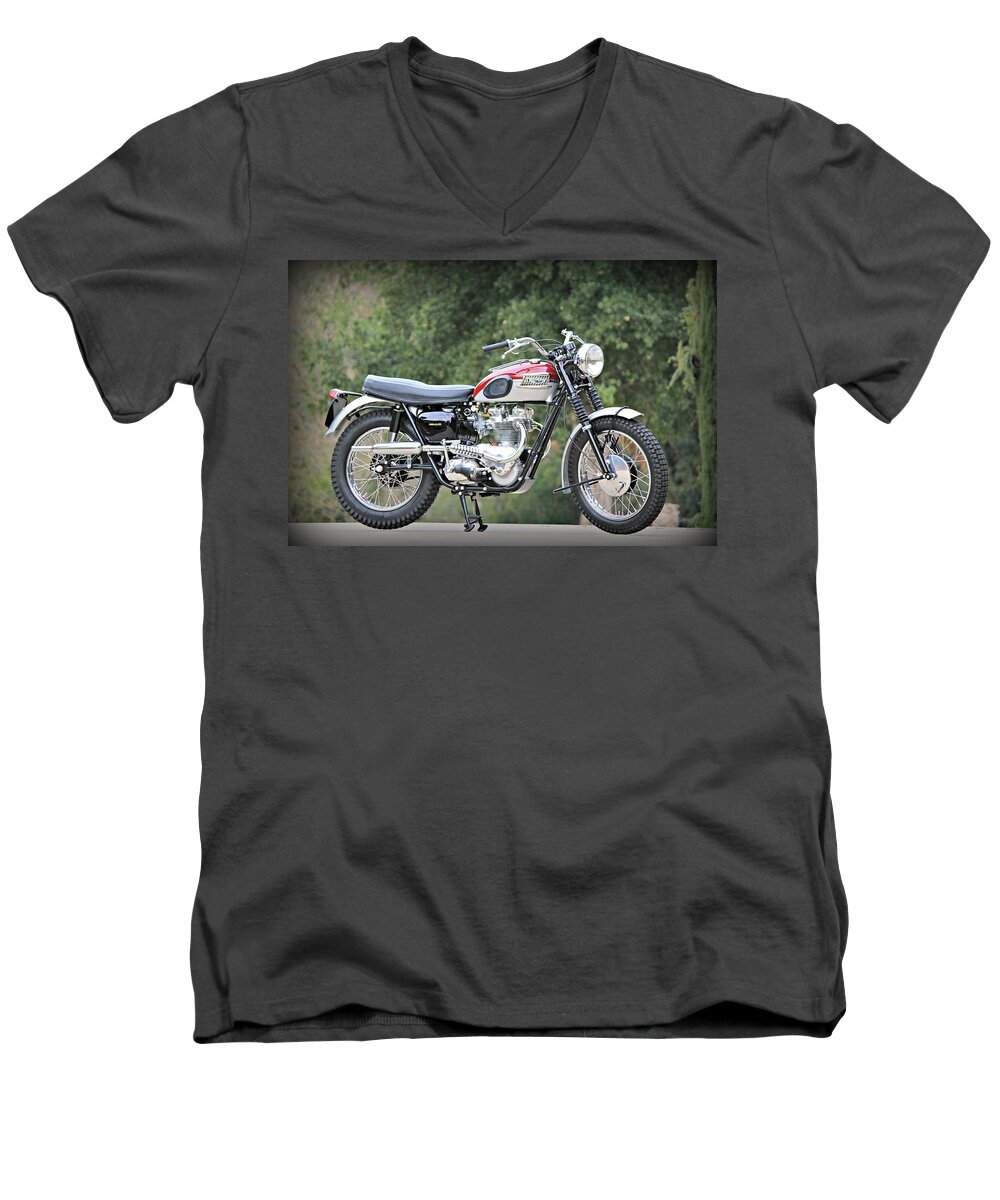 Motorcycle Men's V-Neck T-Shirt featuring the photograph 1961 Triumph TR6C by Steve Natale