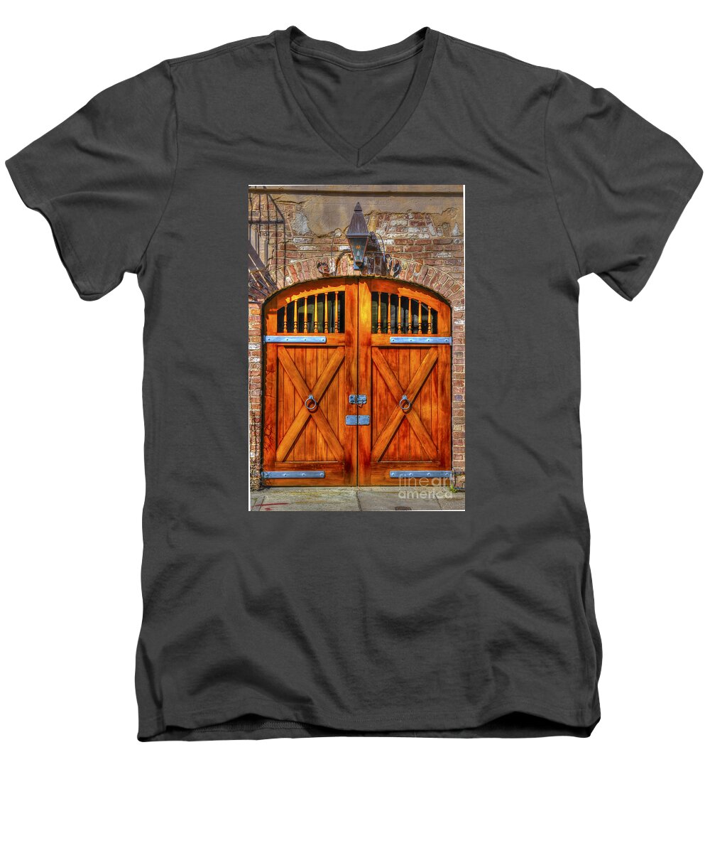 Charleston Men's V-Neck T-Shirt featuring the photograph Doors of Charleston #2 by Dale Powell