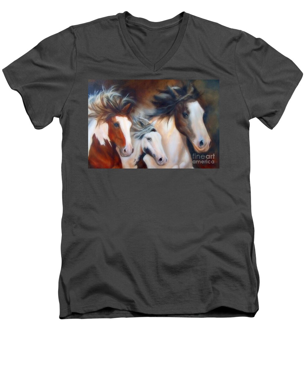 Equine Art Painting Men's V-Neck T-Shirt featuring the painting Gypsy Run #2 by Karen Kennedy Chatham