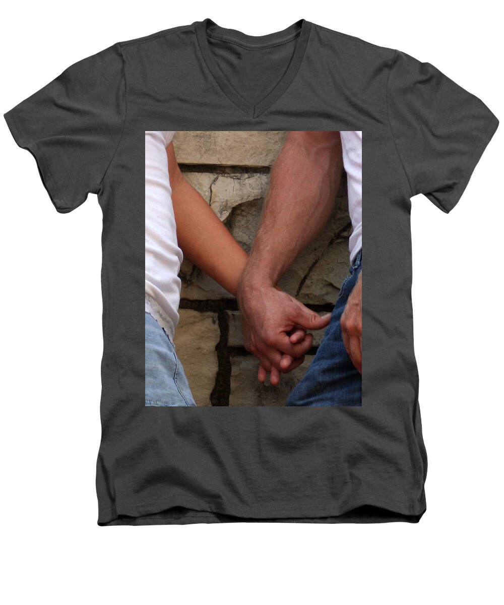 Hands Men's V-Neck T-Shirt featuring the photograph I Wanna Hold Your Hand #2 by Lesa Fine