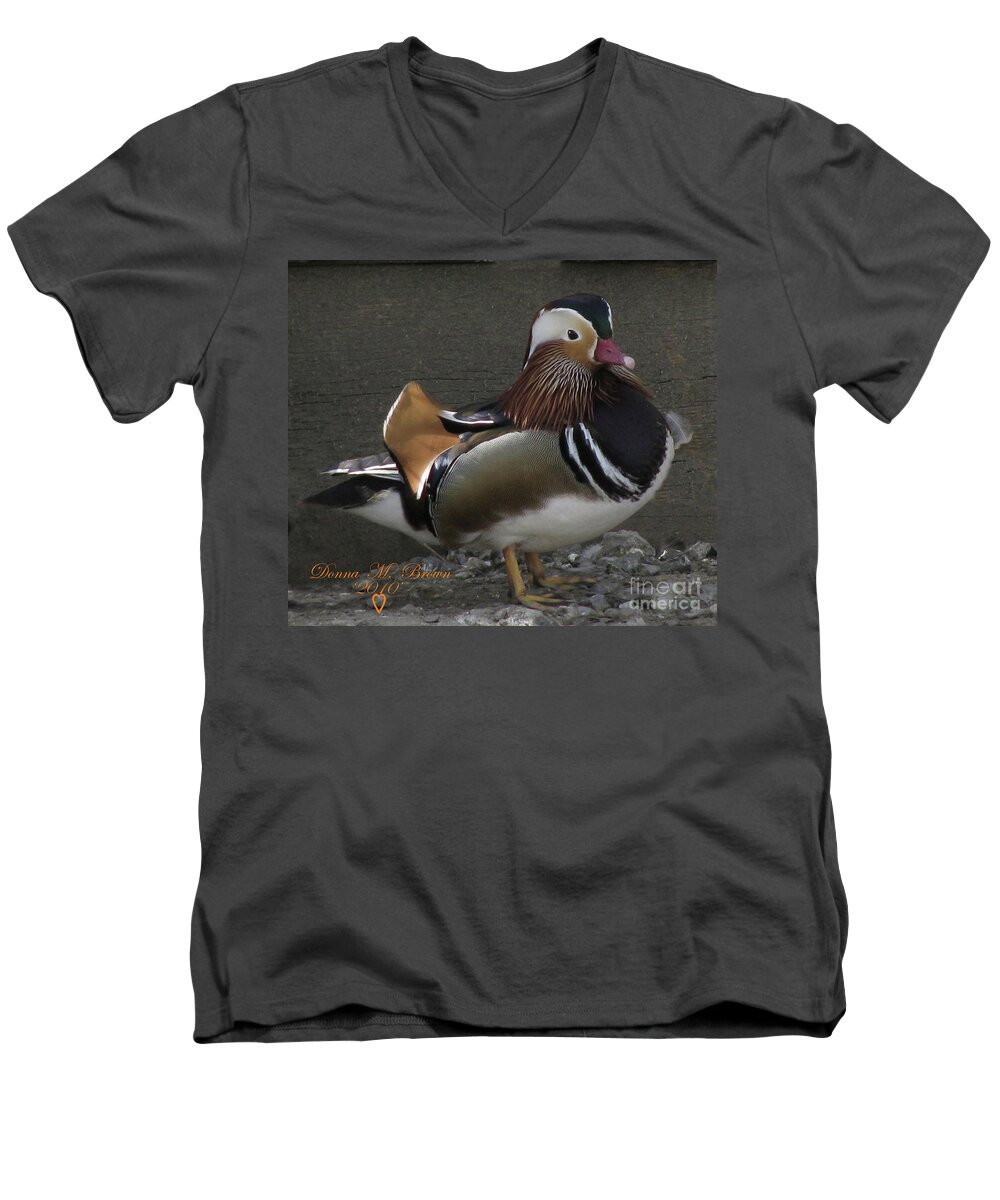 Duck Men's V-Neck T-Shirt featuring the photograph Mandarin Duck #2 by Donna Brown