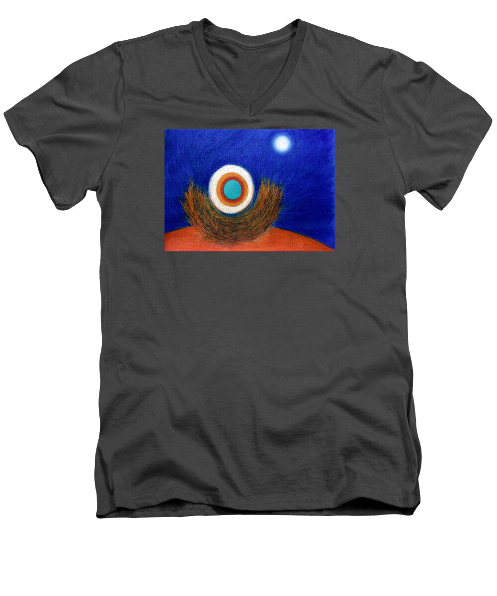 Judith Chantler Men's V-Neck T-Shirt featuring the painting Nesting Moon by Judith Chantler