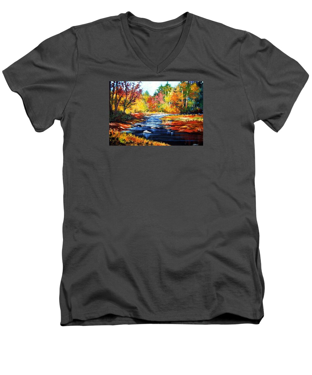 Landscape Men's V-Neck T-Shirt featuring the painting October Bliss by Al Brown