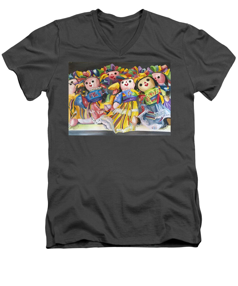 Dolls Men's V-Neck T-Shirt featuring the painting Pick Me Pick Me by Kandyce Waltensperger