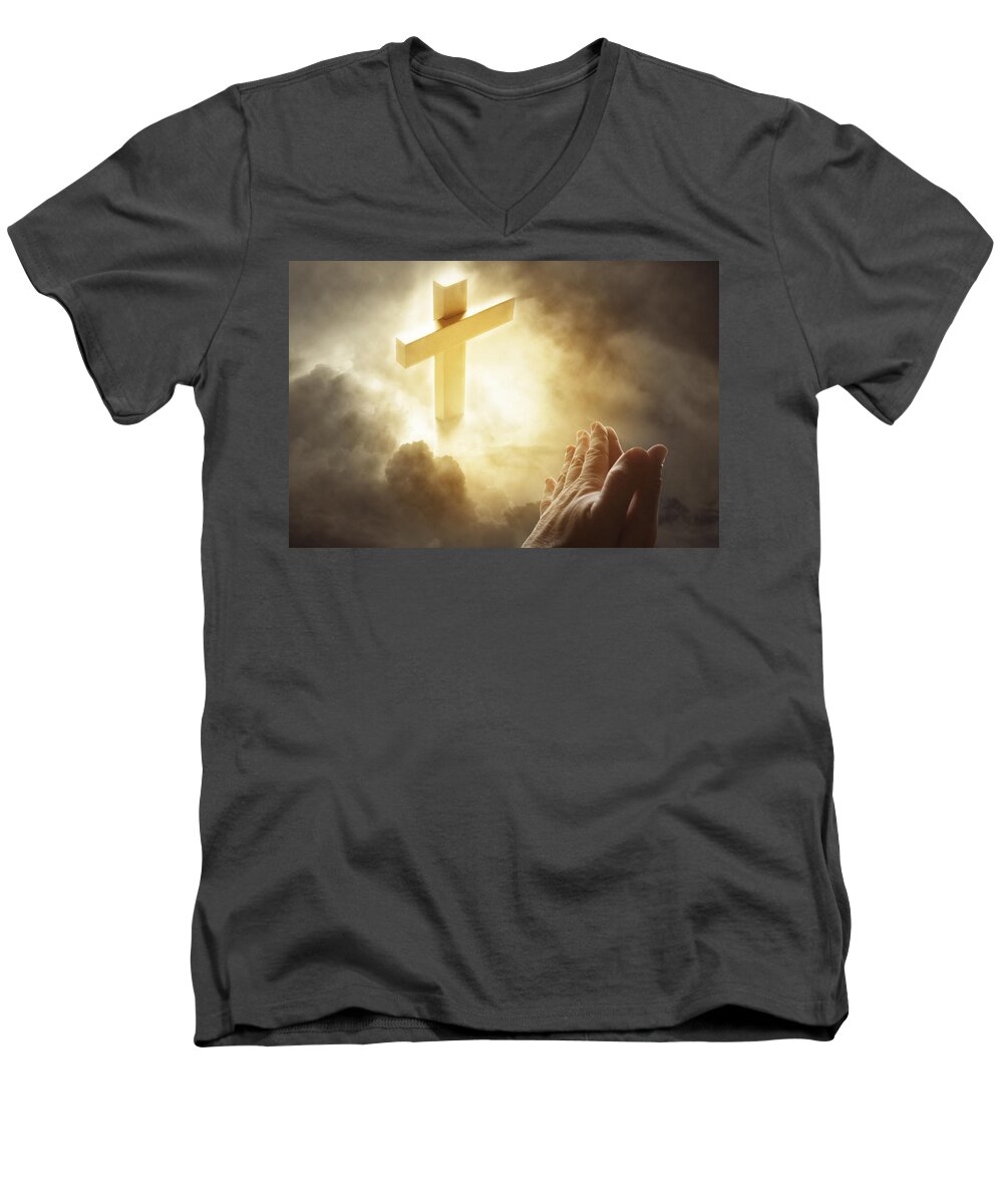 Belief Men's V-Neck T-Shirt featuring the photograph Prayer #2 by Les Cunliffe