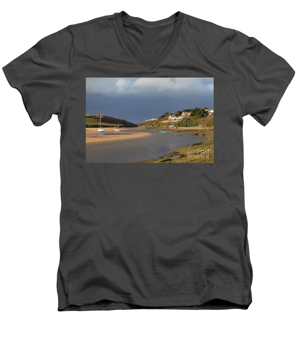 Gannel Men's V-Neck T-Shirt featuring the photograph Storm Approaches the Gannel Estuary Newquay Cornwall #2 by Nicholas Burningham