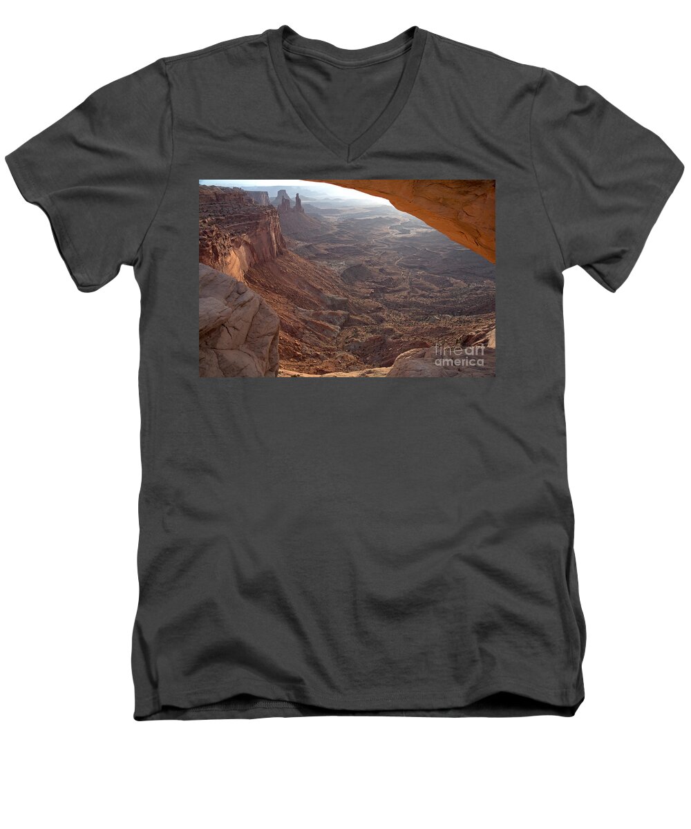 Autumn Men's V-Neck T-Shirt featuring the photograph Sunrise Mesa Arch Canyonlands National Park #2 by Fred Stearns