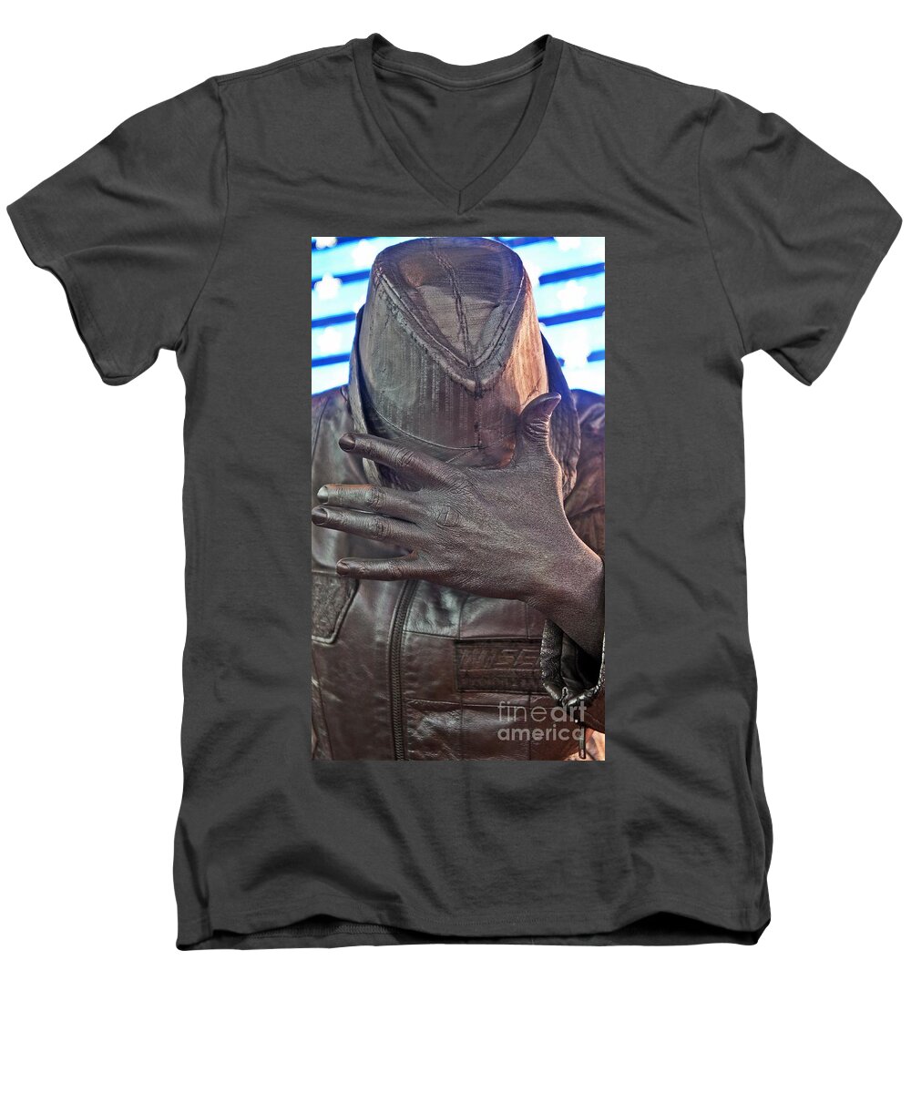 Tin Man Men's V-Neck T-Shirt featuring the photograph Tin Man in Times Square #2 by Lilliana Mendez