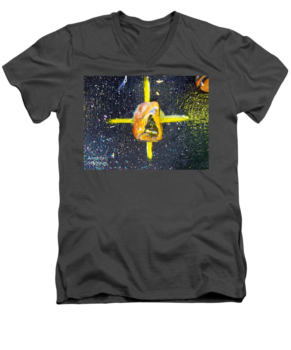 Augusta Stylianou Men's V-Neck T-Shirt featuring the painting Barack Obama Star #14 by Augusta Stylianou