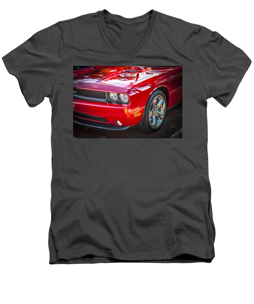Dodge Men's V-Neck T-Shirt featuring the photograph 2013 Dodge Challenger by Rich Franco