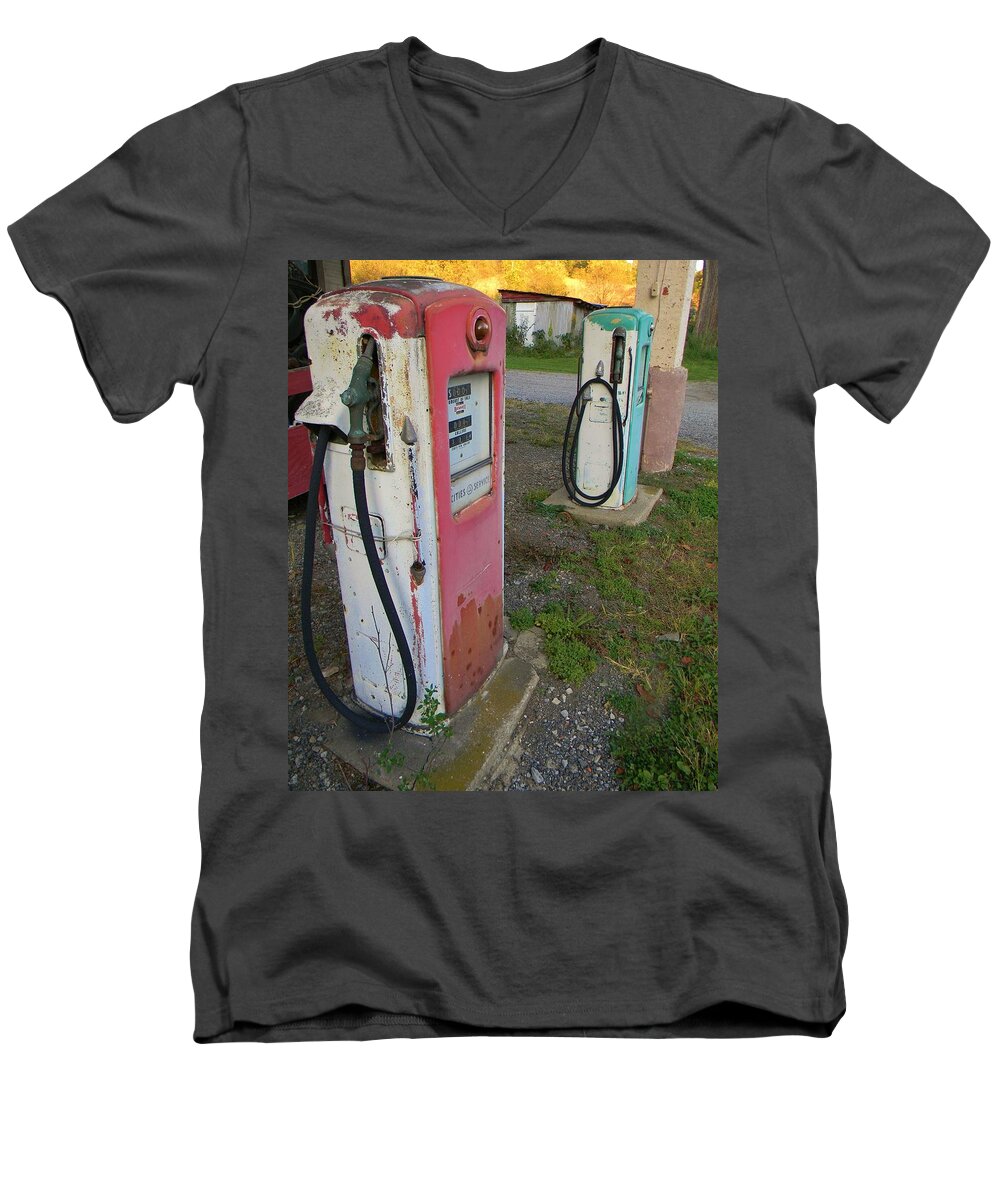 Old Gas Pumps Men's V-Neck T-Shirt featuring the photograph 33 Cents Per Gallon by Jean Goodwin Brooks