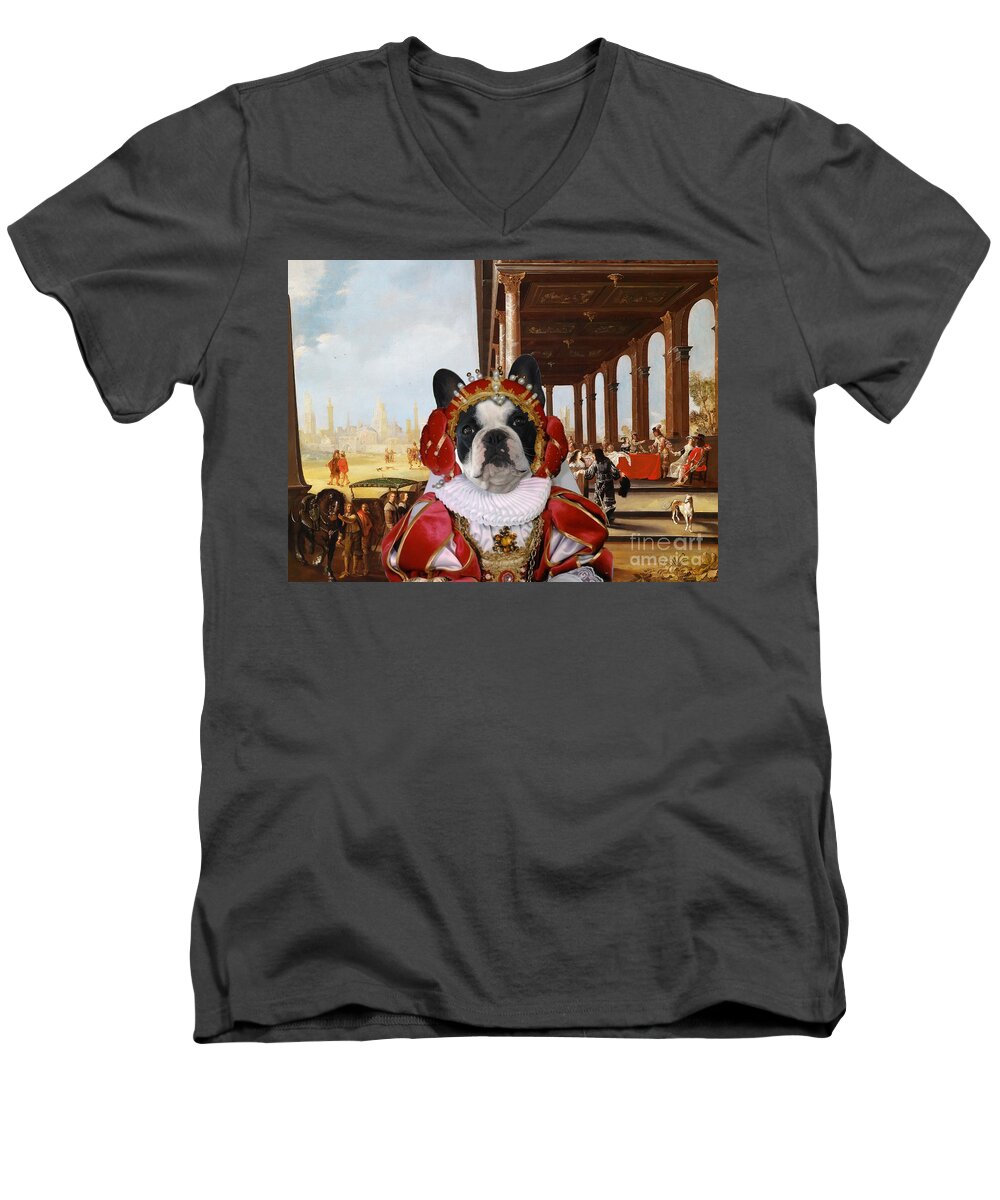 French Bulldog Men's V-Neck T-Shirt featuring the painting French Bulldog Art Canvas Print #4 by Sandra Sij