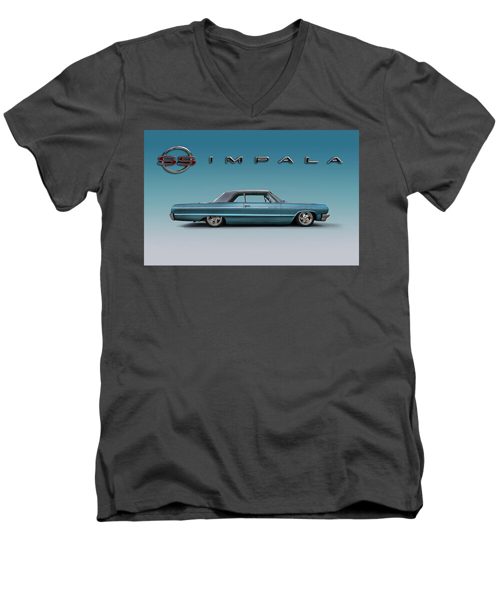 Impala Men's V-Neck T-Shirt featuring the digital art '64 Impala SS #64 by Douglas Pittman