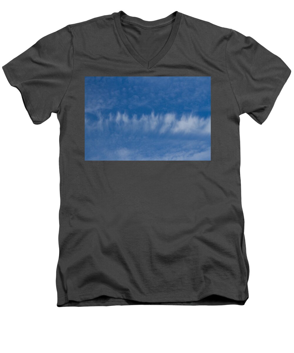 Clouds Men's V-Neck T-Shirt featuring the photograph A batch of interesting clouds in a blue sky by Eti Reid