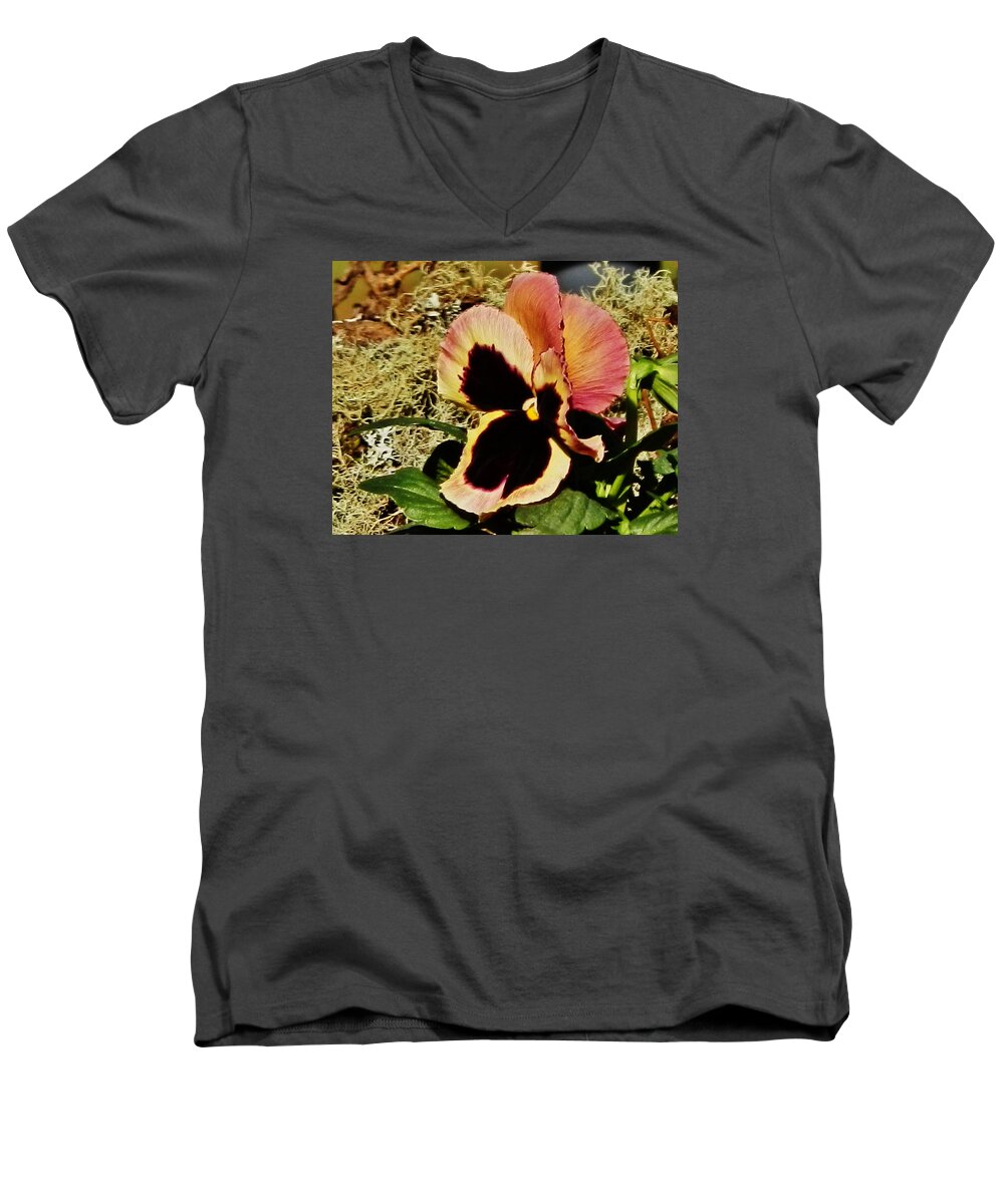 Flower Men's V-Neck T-Shirt featuring the photograph A Charming Pansy by VLee Watson
