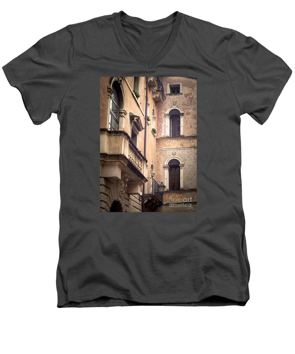 Vicenza Men's V-Neck T-Shirt featuring the photograph A Corner of Vicenza Italy by Prints of Italy